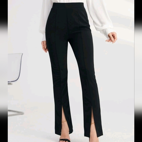 Solid Split Hem Pants Workwear - Picture 1 of 4